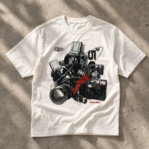 Tops - Film Camera Collage Graphic Tee White Unisex Shirt